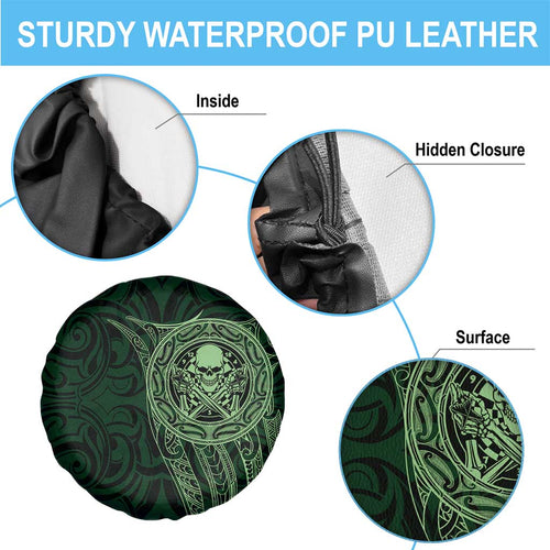 New Zealand Skull Darts Spare Tire Cover Aotearoa Maori Chest Tattoo Stylized Green - Aussie Hoodie
