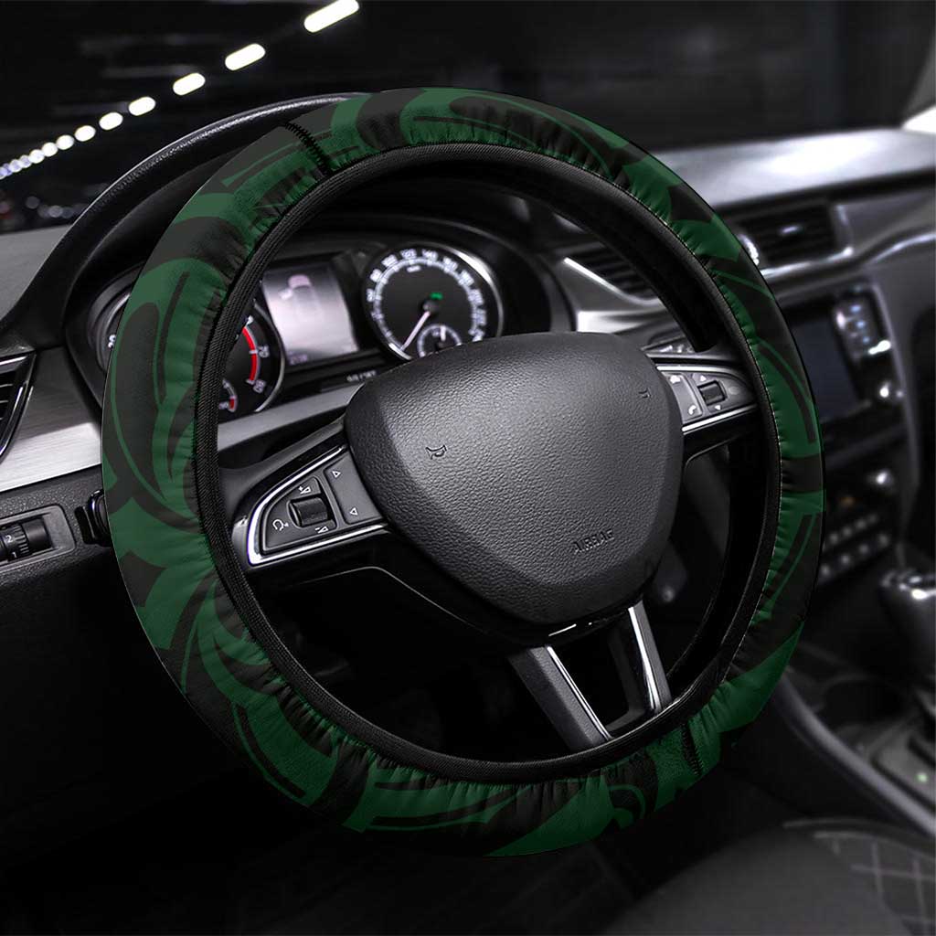 New Zealand Skull Darts Steering Wheel Cover Aotearoa Maori Chest Tattoo Stylized Green - Aussie Hoodie