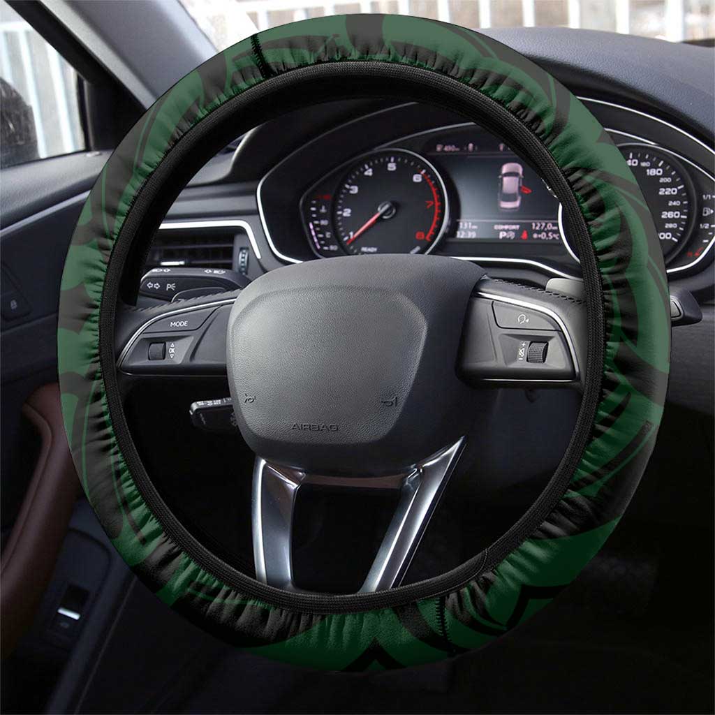 New Zealand Skull Darts Steering Wheel Cover Aotearoa Maori Chest Tattoo Stylized Green - Aussie Hoodie