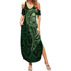 New Zealand Skull Darts Summer Maxi Dress Aotearoa Maori Chest Tattoo Stylized Green - Aussie Hoodie