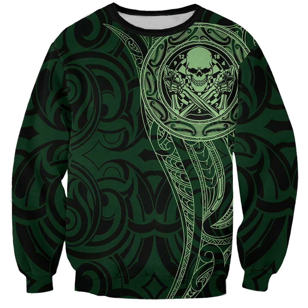 New Zealand Skull Darts Sweatshirt Aotearoa Maori Chest Tattoo Stylized Green - Aussie Hoodie