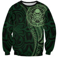 New Zealand Skull Darts Sweatshirt Aotearoa Maori Chest Tattoo Stylized Green - Aussie Hoodie