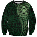 New Zealand Skull Darts Sweatshirt Aotearoa Maori Chest Tattoo Stylized Green - Aussie Hoodie