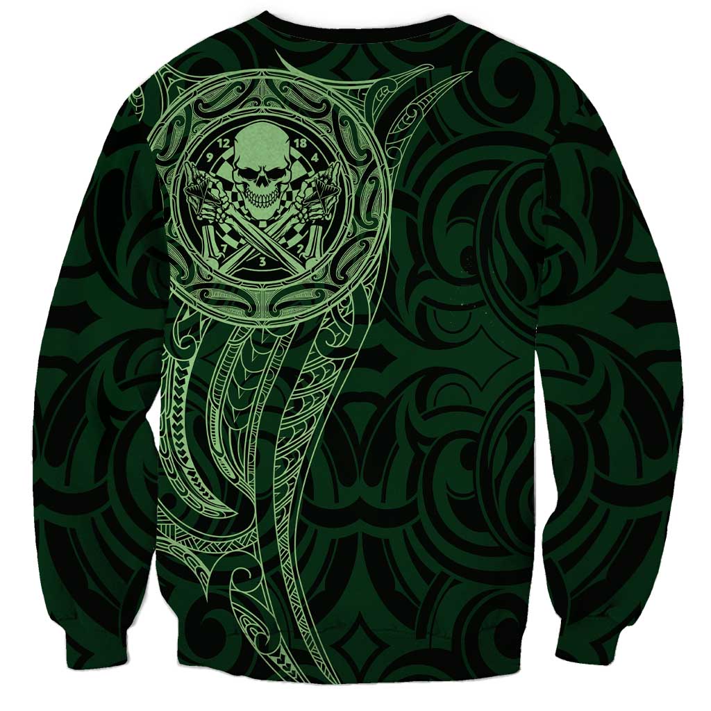 New Zealand Skull Darts Sweatshirt Aotearoa Maori Chest Tattoo Stylized Green - Aussie Hoodie
