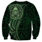 New Zealand Skull Darts Sweatshirt Aotearoa Maori Chest Tattoo Stylized Green - Aussie Hoodie