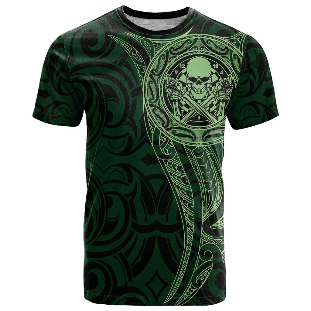 New Zealand Skull Darts T Shirt Aotearoa Maori Chest Tattoo Stylized Green - Aussie Hoodie