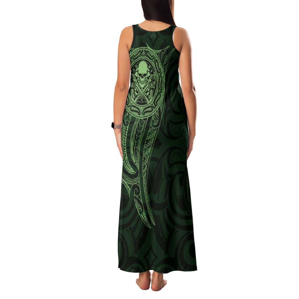 New Zealand Skull Darts Tank Maxi Dress Aotearoa Maori Chest Tattoo Stylized Green - Aussie Hoodie