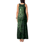 New Zealand Skull Darts Tank Maxi Dress Aotearoa Maori Chest Tattoo Stylized Green - Aussie Hoodie