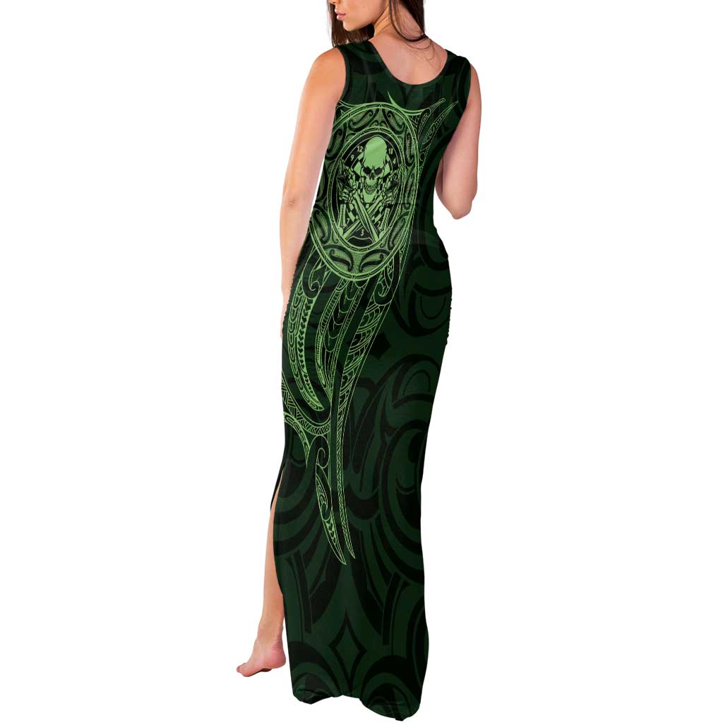 New Zealand Skull Darts Tank Maxi Dress Aotearoa Maori Chest Tattoo Stylized Green - Aussie Hoodie