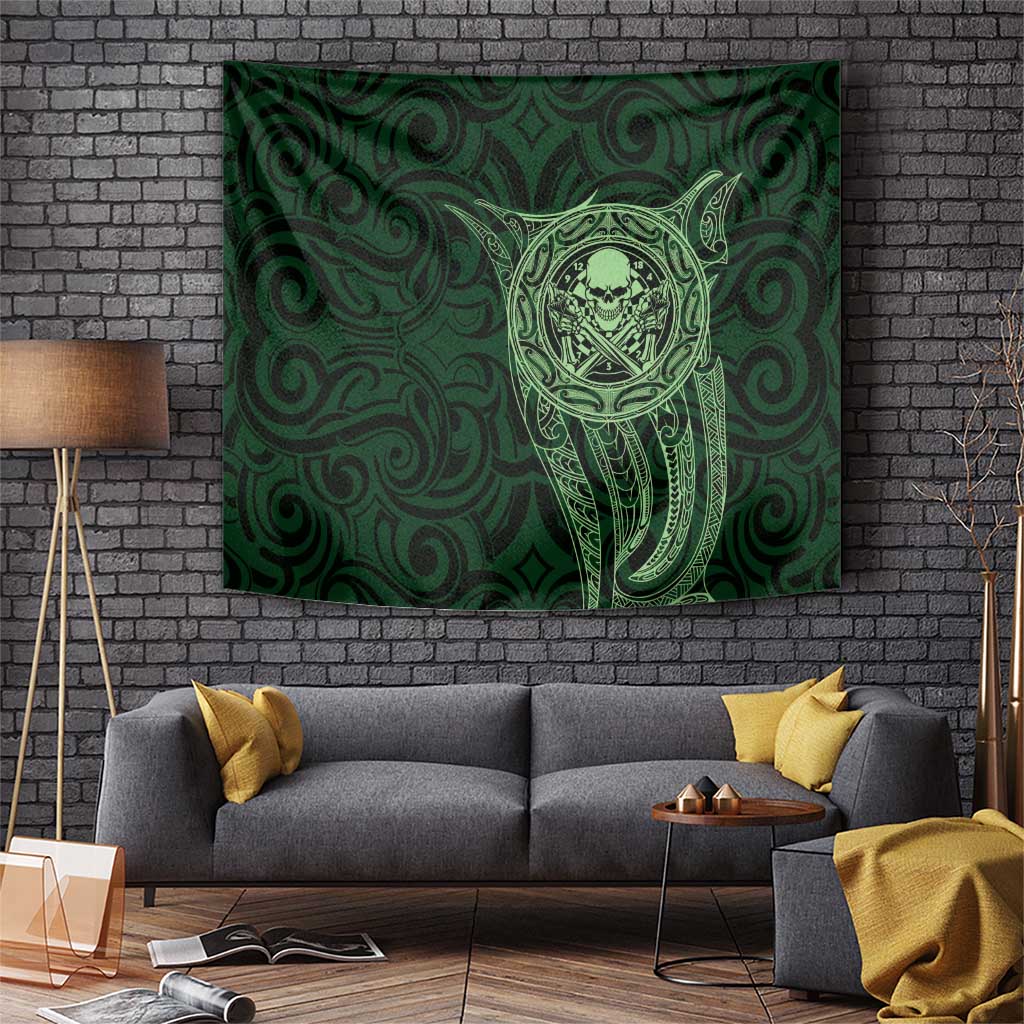 New Zealand Skull Darts Tapestry Aotearoa Maori Chest Tattoo Stylized Green - Aussie Hoodie
