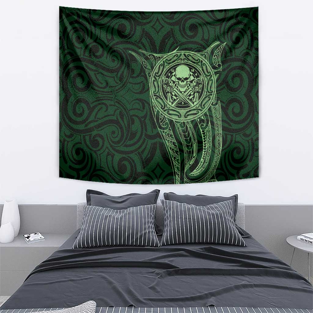 New Zealand Skull Darts Tapestry Aotearoa Maori Chest Tattoo Stylized Green - Aussie Hoodie
