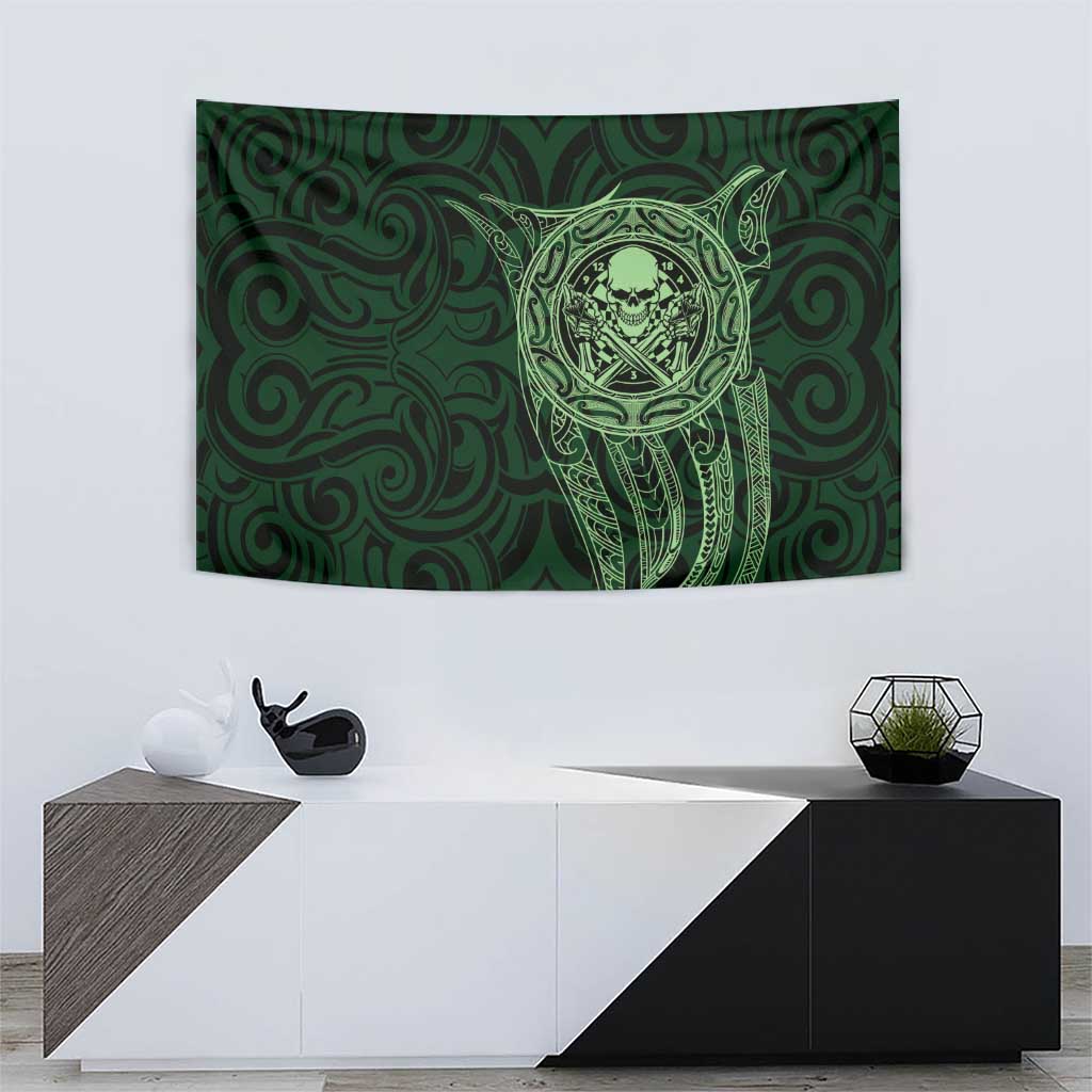 New Zealand Skull Darts Tapestry Aotearoa Maori Chest Tattoo Stylized Green - Aussie Hoodie