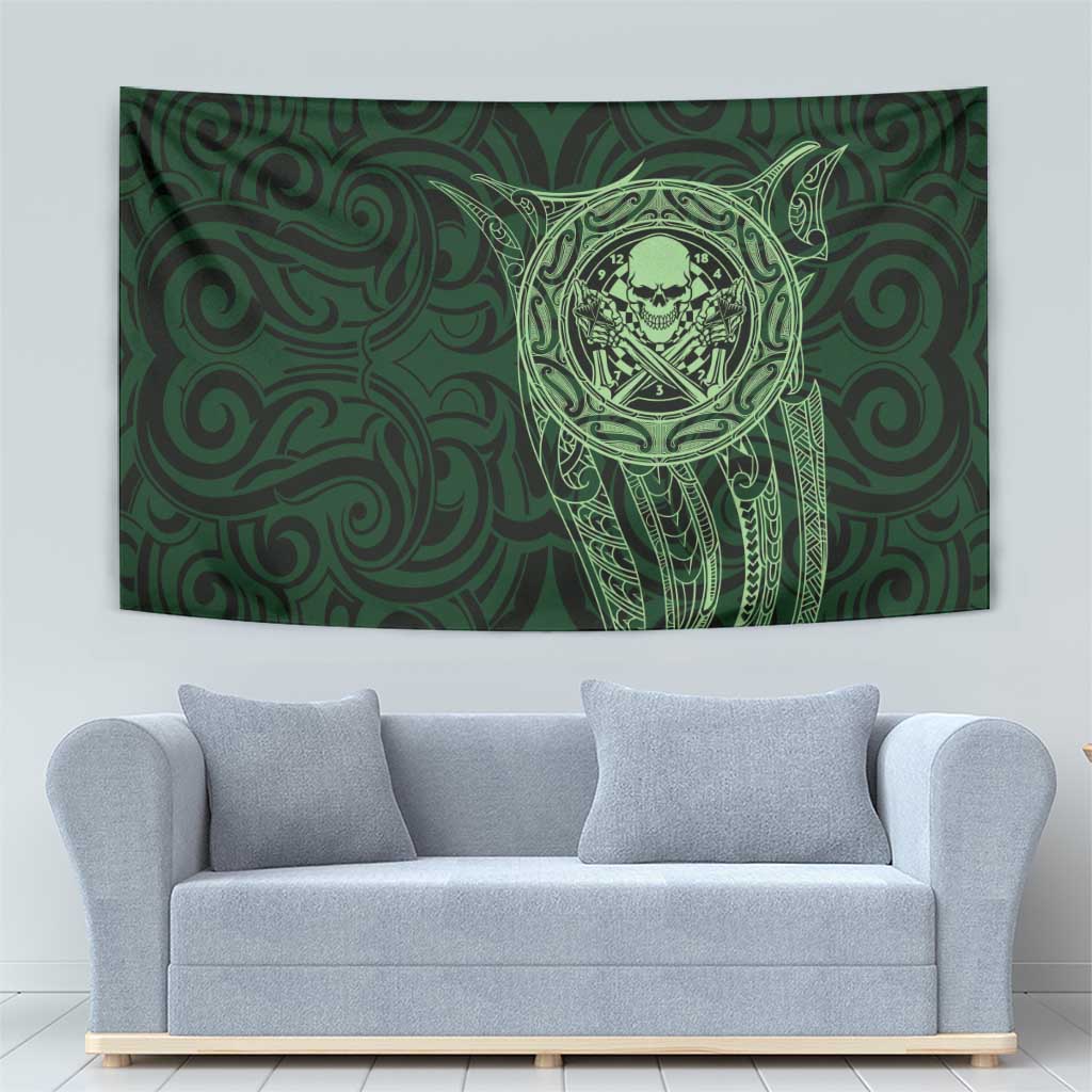 New Zealand Skull Darts Tapestry Aotearoa Maori Chest Tattoo Stylized Green - Aussie Hoodie