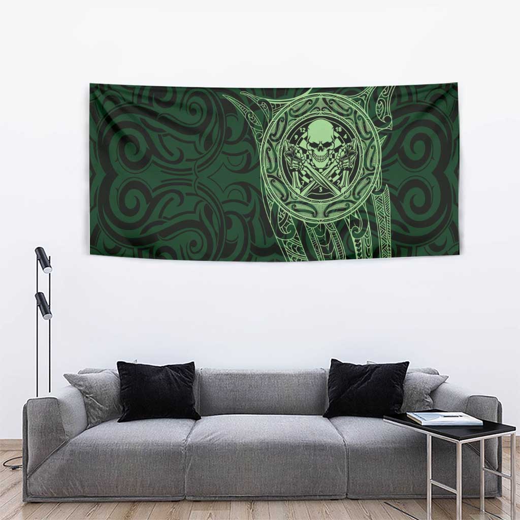 New Zealand Skull Darts Tapestry Aotearoa Maori Chest Tattoo Stylized Green - Aussie Hoodie