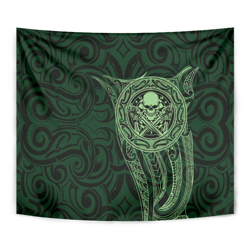 New Zealand Skull Darts Tapestry Aotearoa Maori Chest Tattoo Stylized Green - Aussie Hoodie