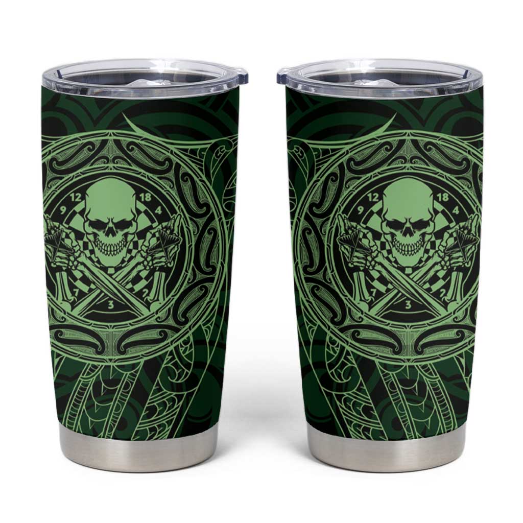 New Zealand Skull Darts Tumbler Cup Aotearoa Maori Chest Tattoo Stylized Green - Aussie Hoodie