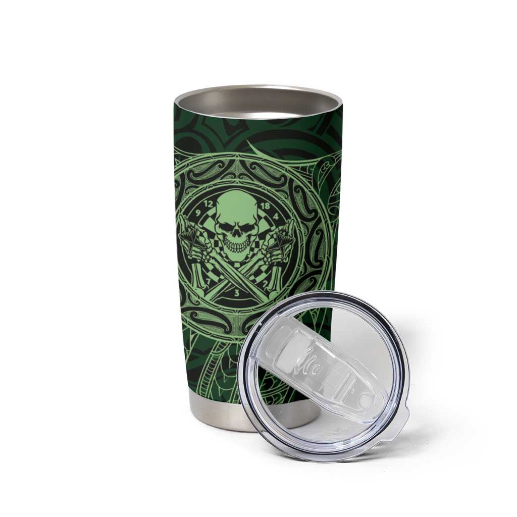 New Zealand Skull Darts Tumbler Cup Aotearoa Maori Chest Tattoo Stylized Green - Aussie Hoodie