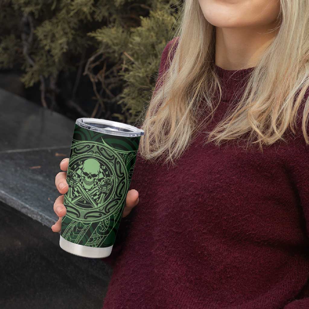 New Zealand Skull Darts Tumbler Cup Aotearoa Maori Chest Tattoo Stylized Green - Aussie Hoodie