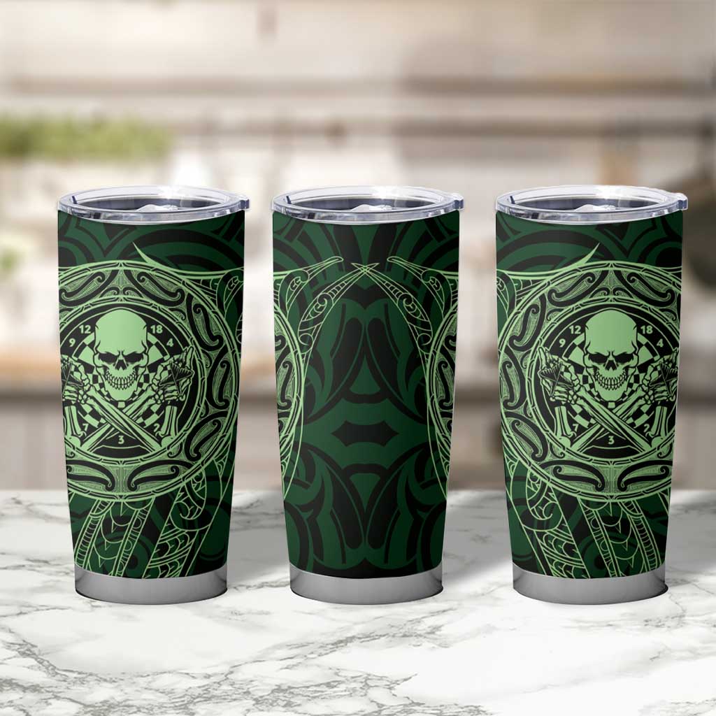 New Zealand Skull Darts Tumbler Cup Aotearoa Maori Chest Tattoo Stylized Green - Aussie Hoodie
