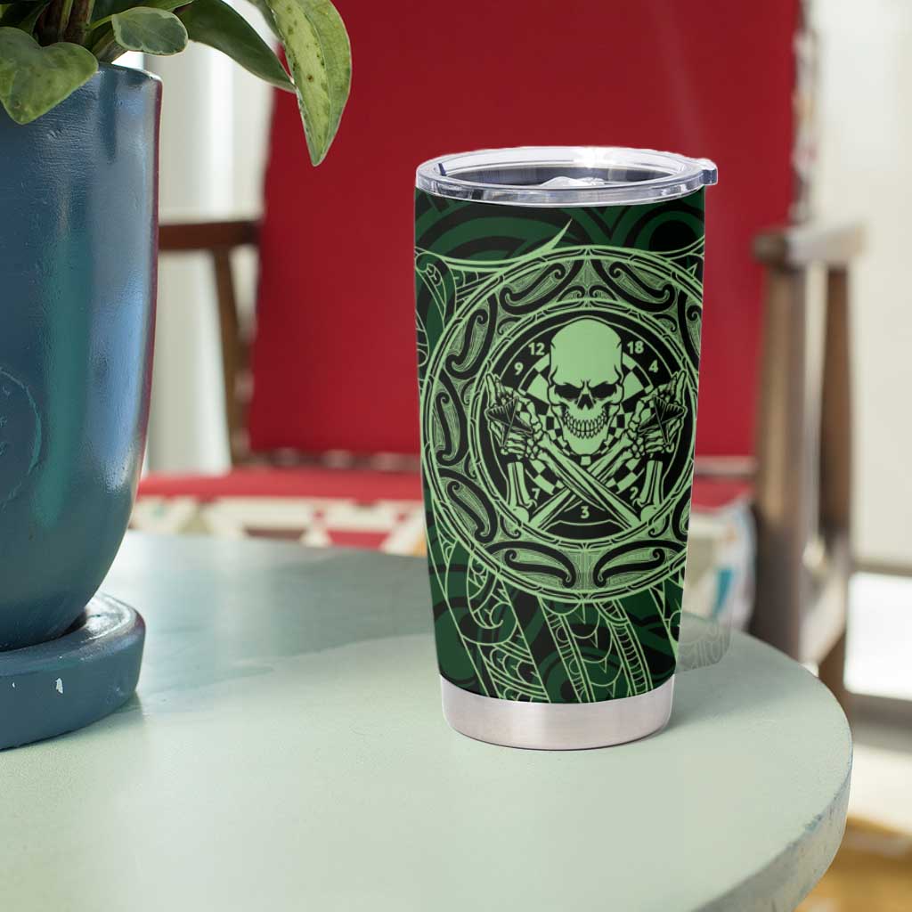 New Zealand Skull Darts Tumbler Cup Aotearoa Maori Chest Tattoo Stylized Green - Aussie Hoodie