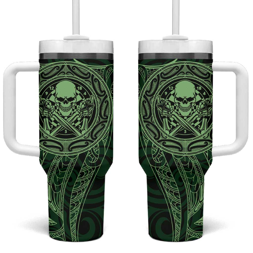 New Zealand Skull Darts Tumbler With Handle Aotearoa Maori Chest Tattoo Stylized Green - Aussie Hoodie