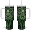 New Zealand Skull Darts Tumbler With Handle Aotearoa Maori Chest Tattoo Stylized Green - Aussie Hoodie