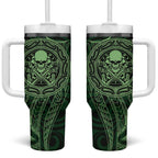 New Zealand Skull Darts Tumbler With Handle Aotearoa Maori Chest Tattoo Stylized Green - Aussie Hoodie
