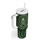 New Zealand Skull Darts Tumbler With Handle Aotearoa Maori Chest Tattoo Stylized Green - Aussie Hoodie