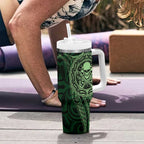 New Zealand Skull Darts Tumbler With Handle Aotearoa Maori Chest Tattoo Stylized Green - Aussie Hoodie