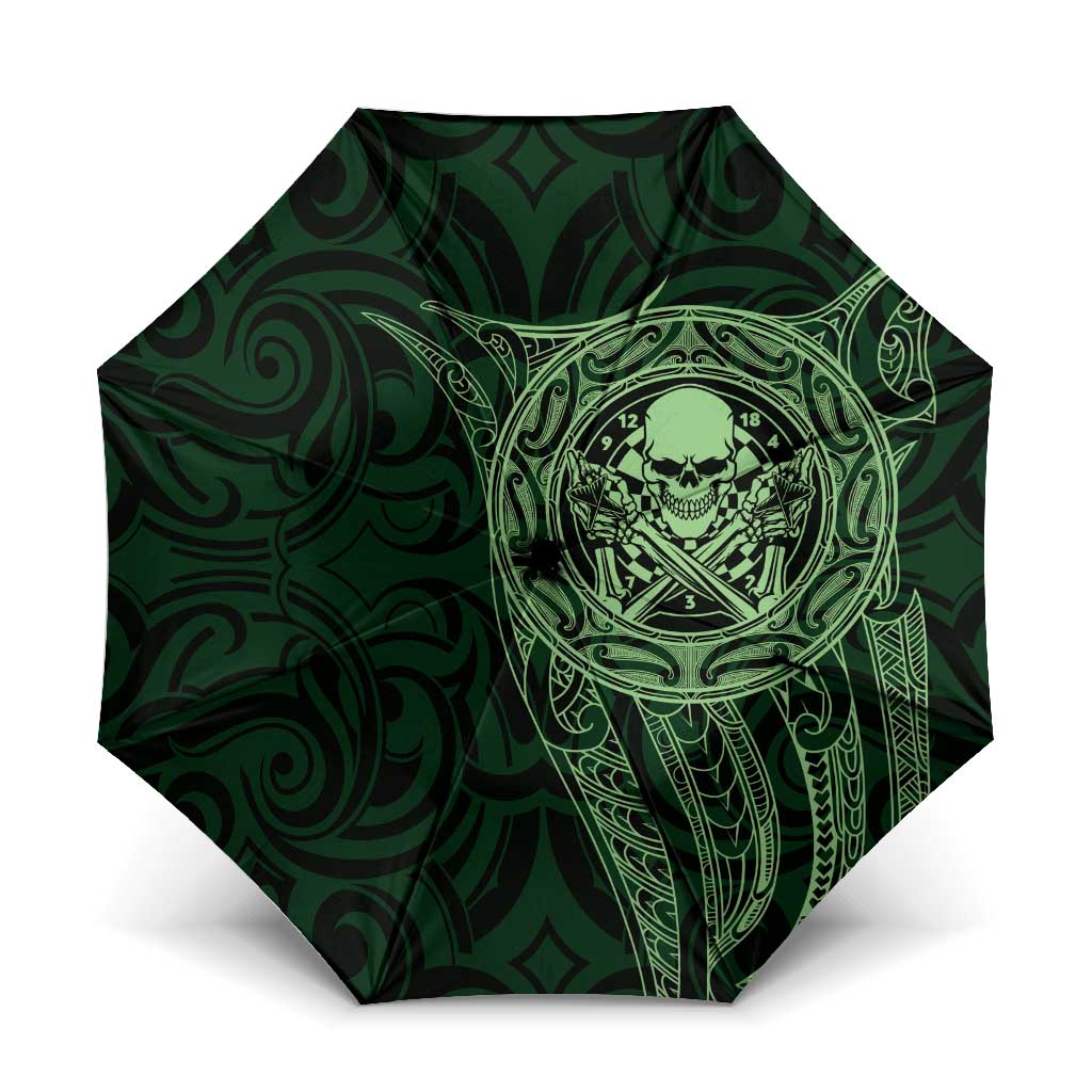 New Zealand Skull Darts Umbrella Aotearoa Maori Chest Tattoo Stylized Green - Aussie Hoodie