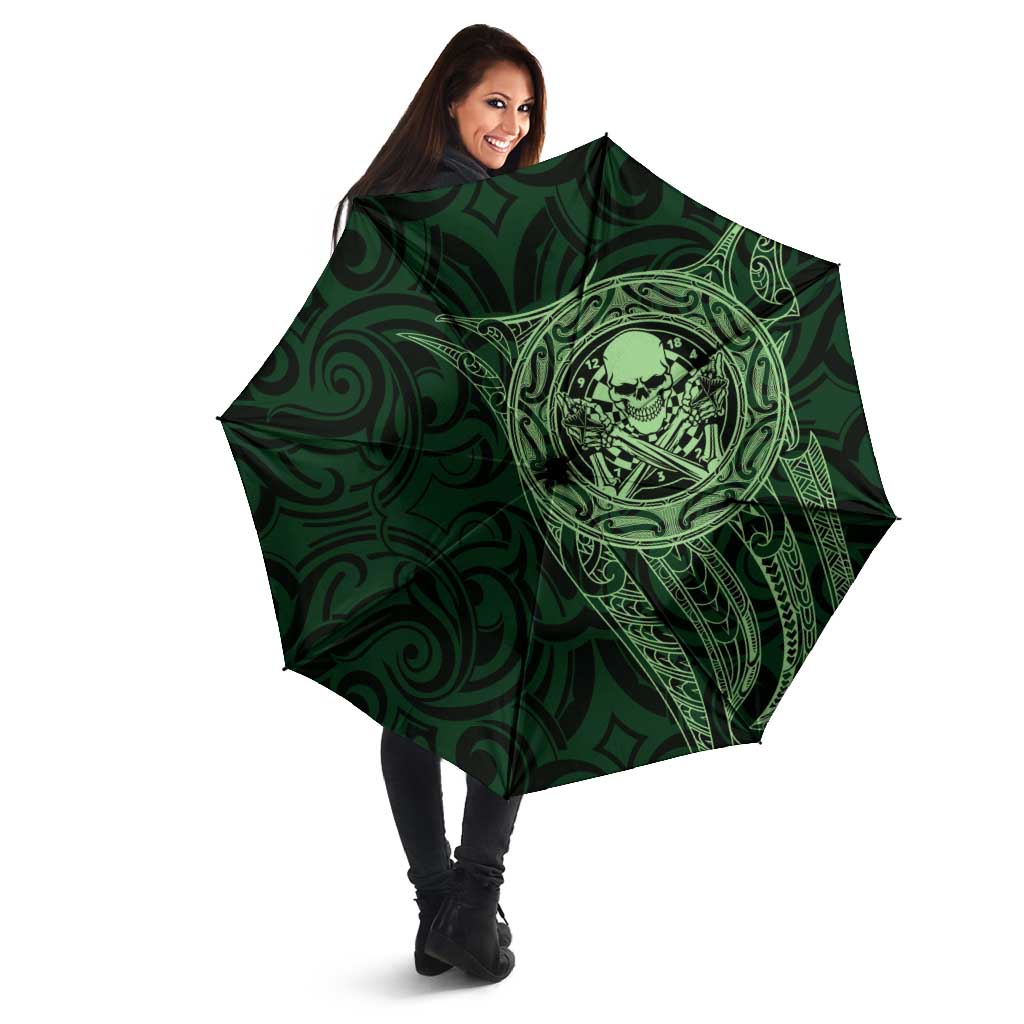 New Zealand Skull Darts Umbrella Aotearoa Maori Chest Tattoo Stylized Green - Aussie Hoodie
