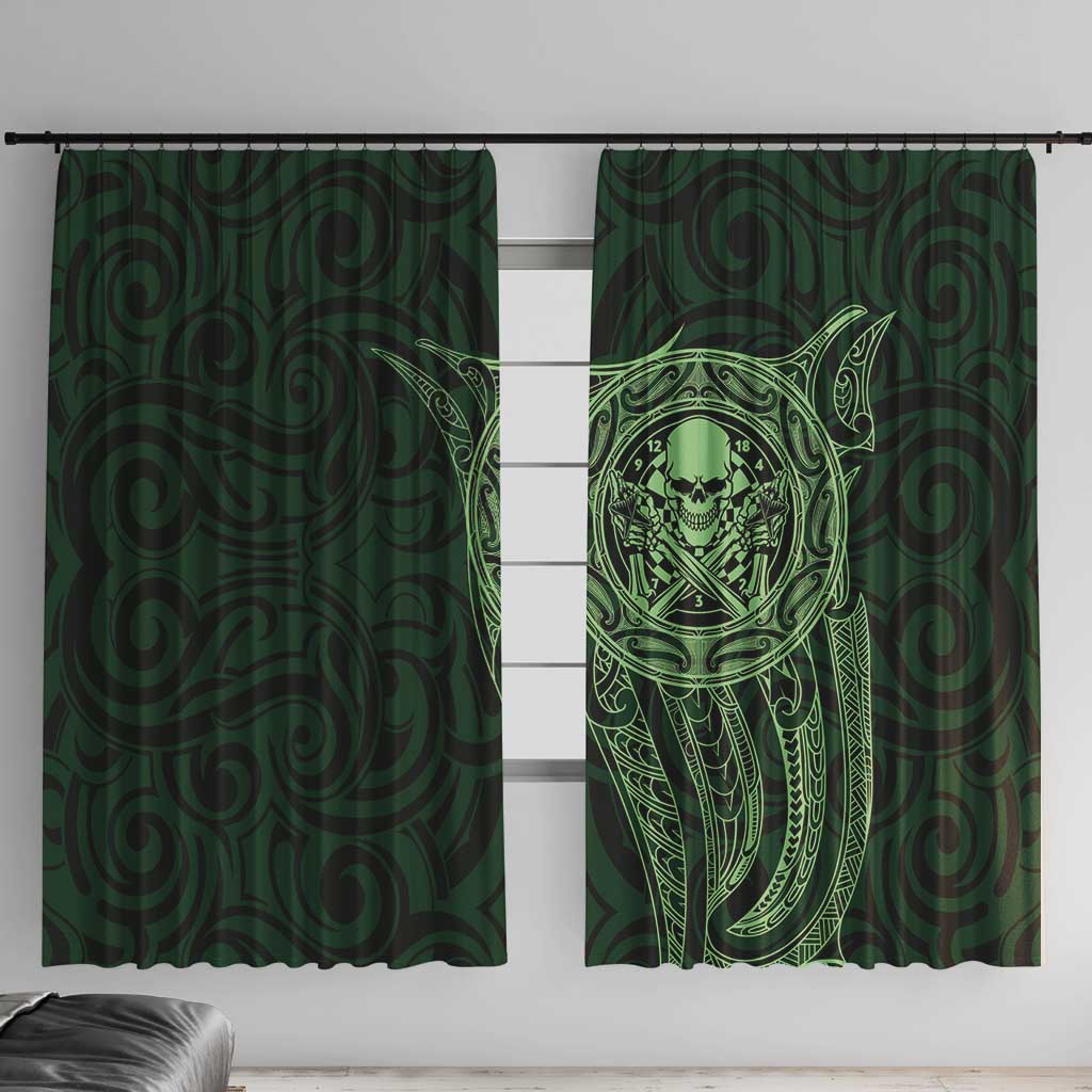 New Zealand Skull Darts Window Curtain Aotearoa Maori Chest Tattoo Stylized Green - Aussie Hoodie