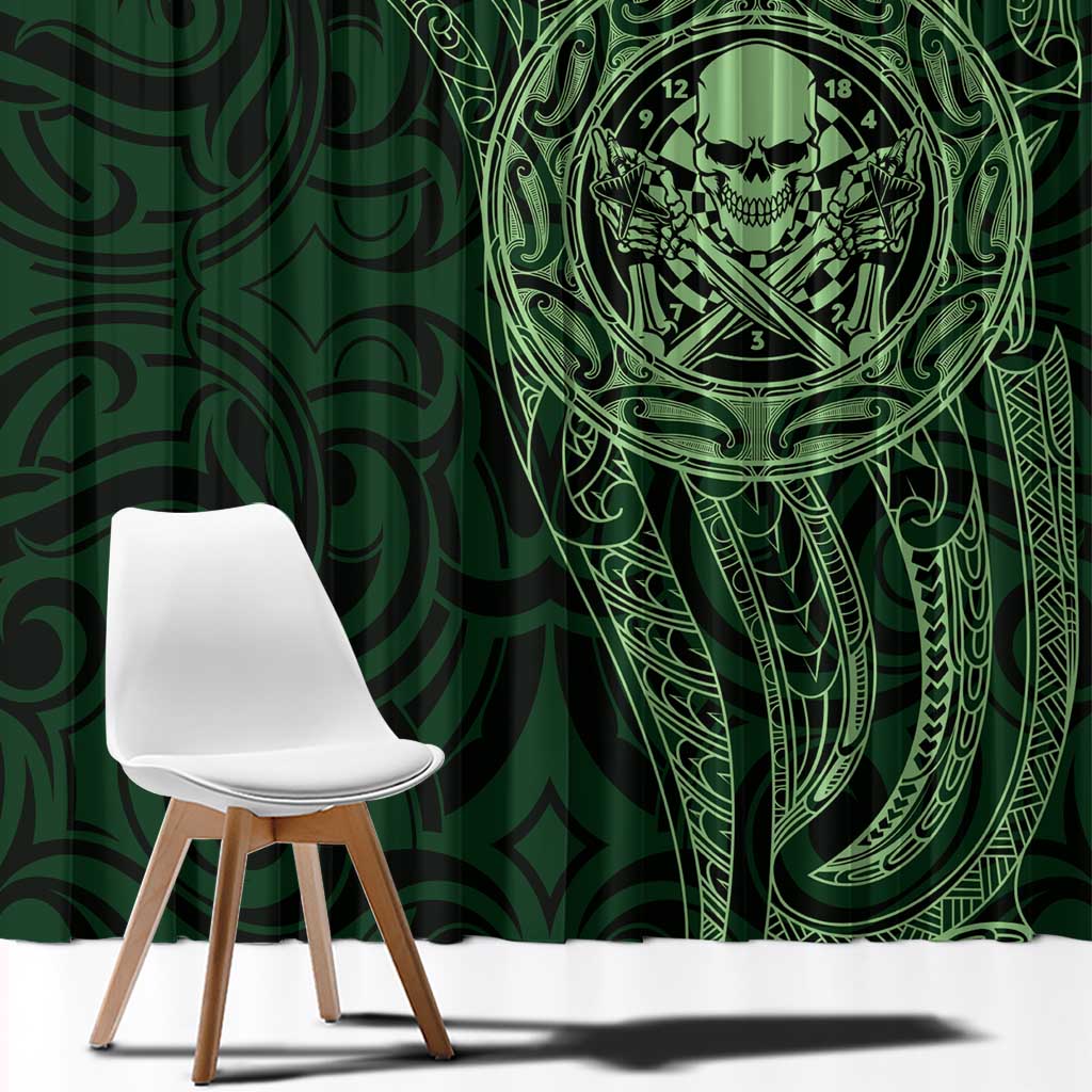 New Zealand Skull Darts Window Curtain Aotearoa Maori Chest Tattoo Stylized Green - Aussie Hoodie