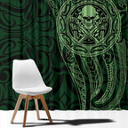 New Zealand Skull Darts Window Curtain Aotearoa Maori Chest Tattoo Stylized Green - Aussie Hoodie