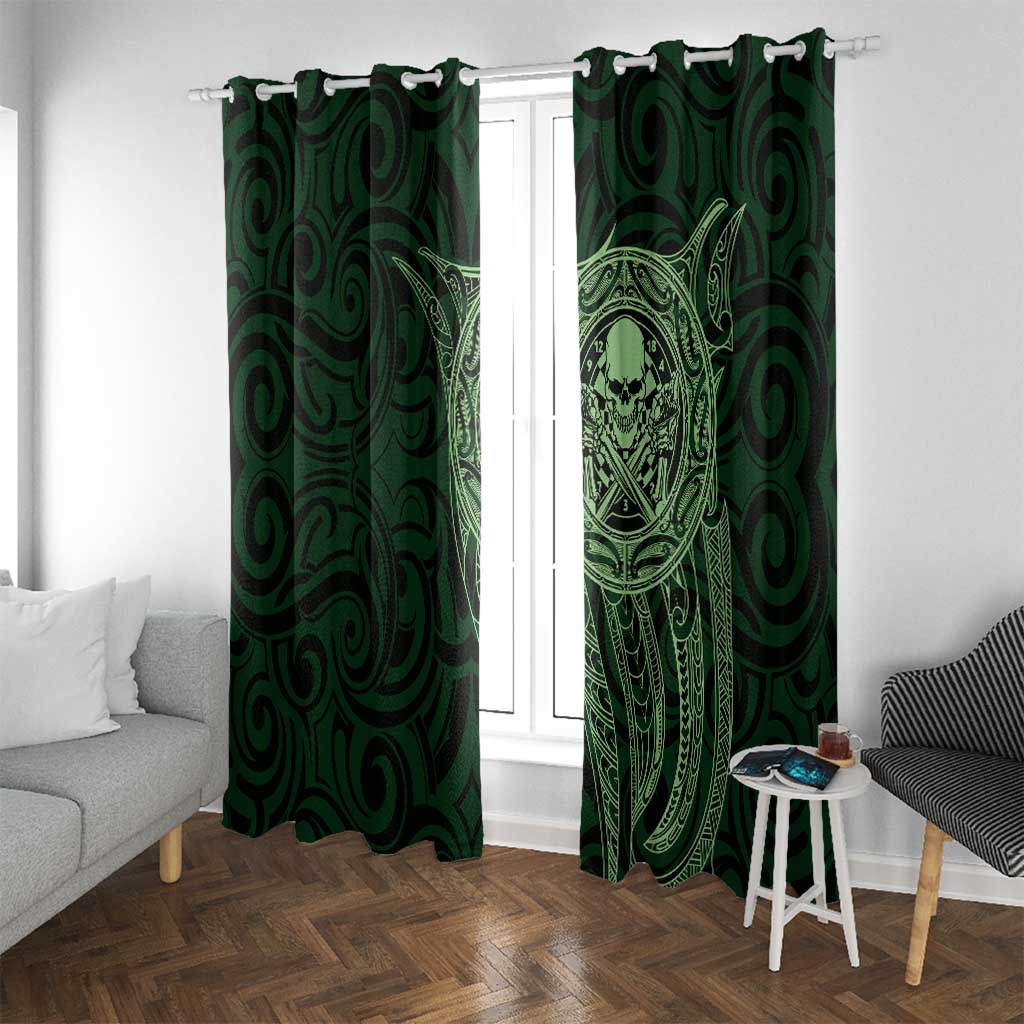 New Zealand Skull Darts Window Curtain Aotearoa Maori Chest Tattoo Stylized Green - Aussie Hoodie