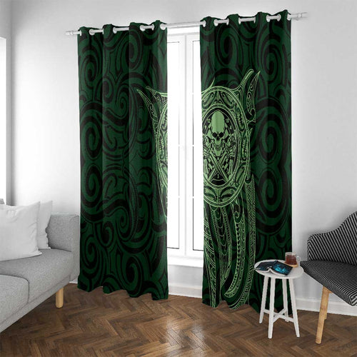 New Zealand Skull Darts Window Curtain Aotearoa Maori Chest Tattoo Stylized Green - Aussie Hoodie