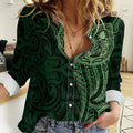 New Zealand Skull Darts Women Casual Shirt Aotearoa Maori Chest Tattoo Stylized Green - Aussie Hoodie