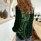 New Zealand Skull Darts Women Casual Shirt Aotearoa Maori Chest Tattoo Stylized Green - Aussie Hoodie