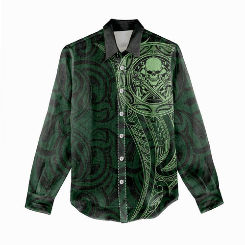 New Zealand Skull Darts Women Casual Shirt Aotearoa Maori Chest Tattoo Stylized Green - Aussie Hoodie