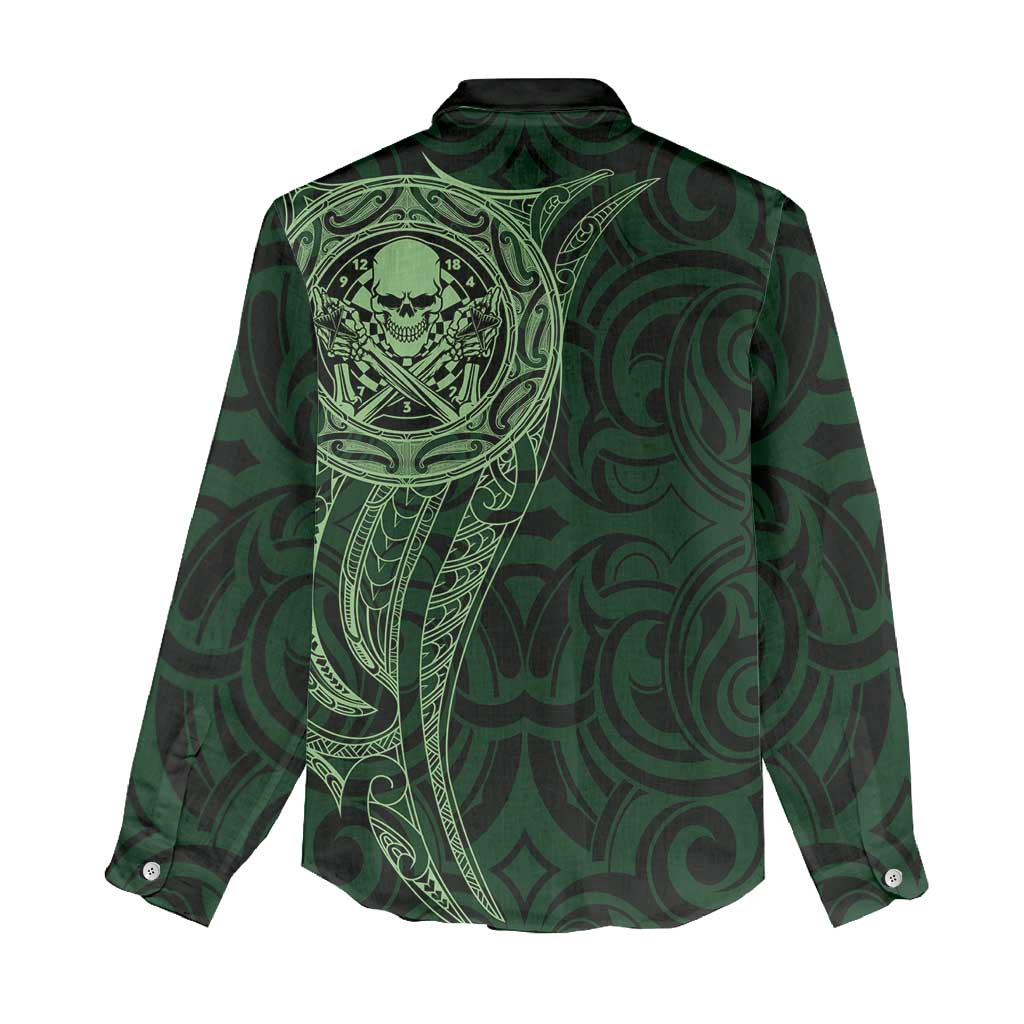 New Zealand Skull Darts Women Casual Shirt Aotearoa Maori Chest Tattoo Stylized Green - Aussie Hoodie