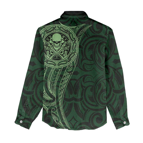 New Zealand Skull Darts Women Casual Shirt Aotearoa Maori Chest Tattoo Stylized Green - Aussie Hoodie