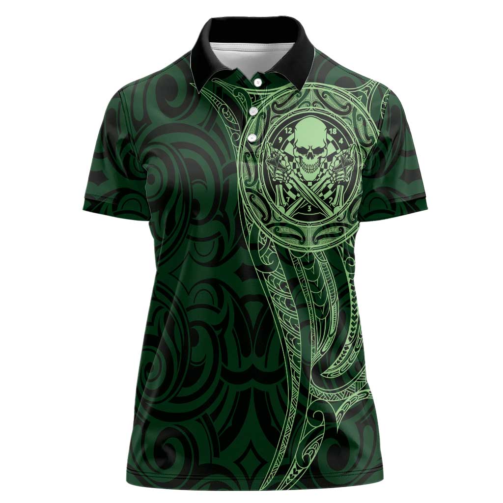 New Zealand Skull Darts Women Polo Shirt Aotearoa Maori Chest Tattoo Stylized Green - Aussie Hoodie