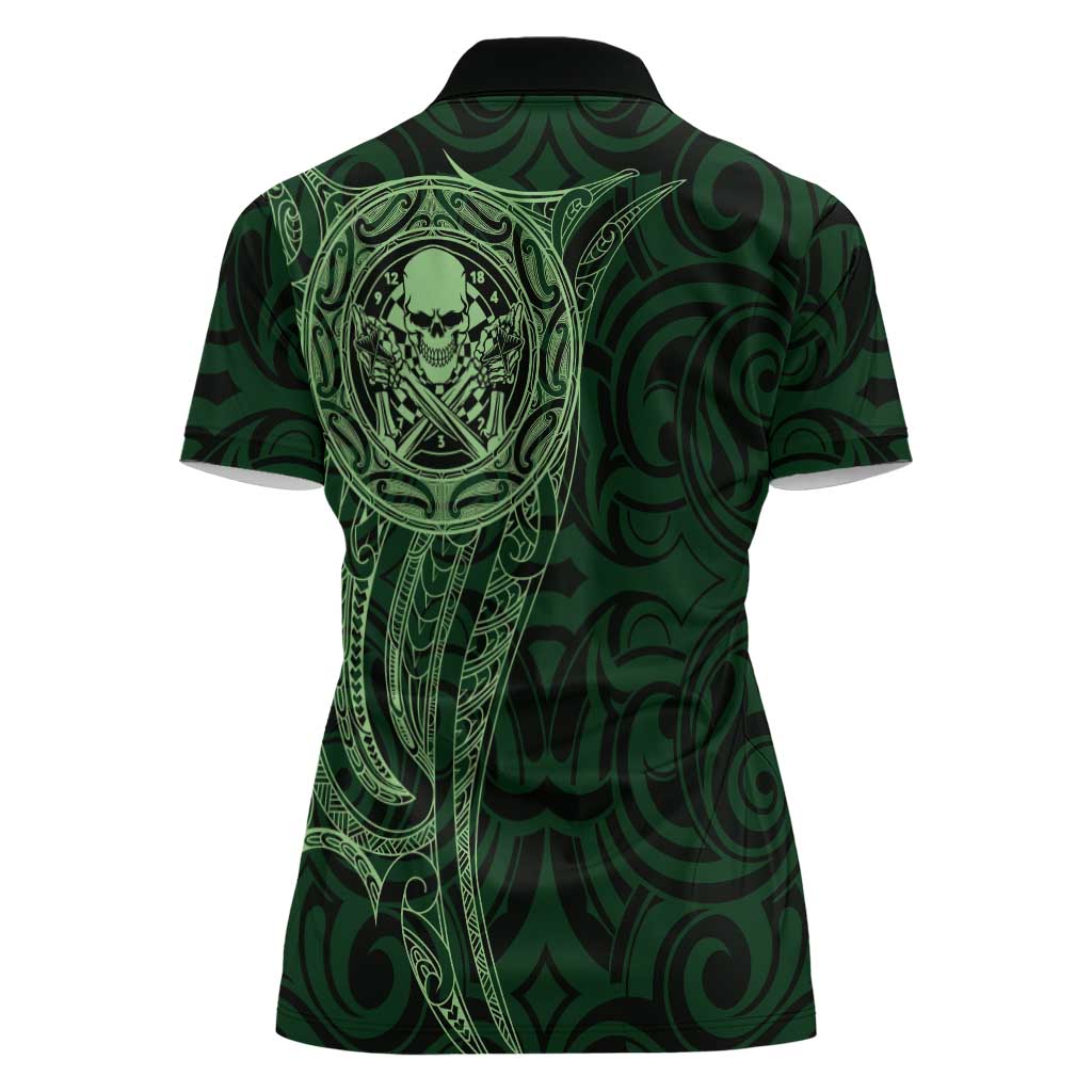 New Zealand Skull Darts Women Polo Shirt Aotearoa Maori Chest Tattoo Stylized Green - Aussie Hoodie