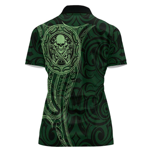 New Zealand Skull Darts Women Polo Shirt Aotearoa Maori Chest Tattoo Stylized Green - Aussie Hoodie