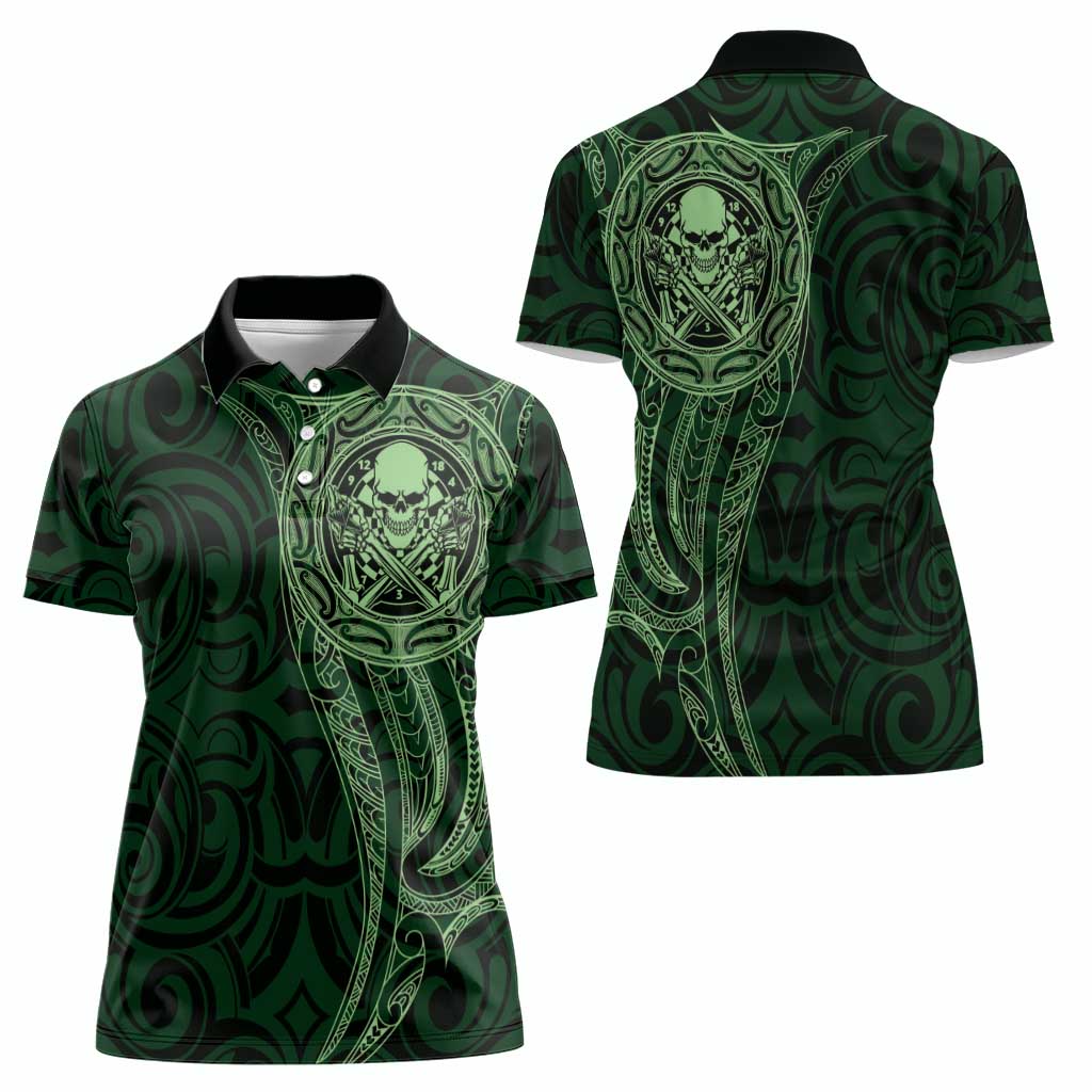 New Zealand Skull Darts Women Polo Shirt Aotearoa Maori Chest Tattoo Stylized Green - Aussie Hoodie