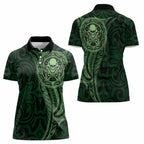 New Zealand Skull Darts Women Polo Shirt Aotearoa Maori Chest Tattoo Stylized Green - Aussie Hoodie