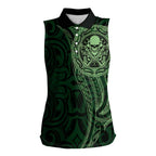 New Zealand Skull Darts Women Sleeveless Polo Shirt Aotearoa Maori Chest Tattoo Stylized Green - Aussie Hoodie