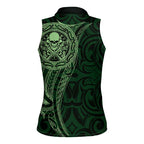 New Zealand Skull Darts Women Sleeveless Polo Shirt Aotearoa Maori Chest Tattoo Stylized Green - Aussie Hoodie