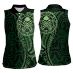 New Zealand Skull Darts Women Sleeveless Polo Shirt Aotearoa Maori Chest Tattoo Stylized Green - Aussie Hoodie