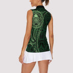 New Zealand Skull Darts Women Sleeveless Polo Shirt Aotearoa Maori Chest Tattoo Stylized Green - Aussie Hoodie